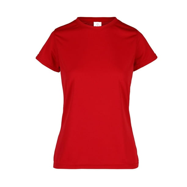 Playera Cuello Redondo para Dama, Color Rojo, Talla Chica, 100% Poliéster.