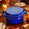 thumbnail image 4 of 5-Quart Enameled Cast Iron Double Dutch Oven with Lid & Dual Handles – 2-in-1 Cookware for Bread Baking, Braising, Stews, Roasting, Doubles as Casserole Dish & Stovetop Grill Pan, Blue, 4 of 8