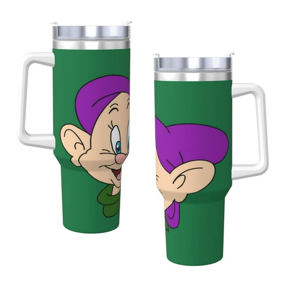 Dopey Dwarf 40 Oz Tumbler With Handle And Straw Double Wall Stainless Steel Sublimation Tumbler With Handle Leakproof,Bpa-Free,Keep Cold Hours