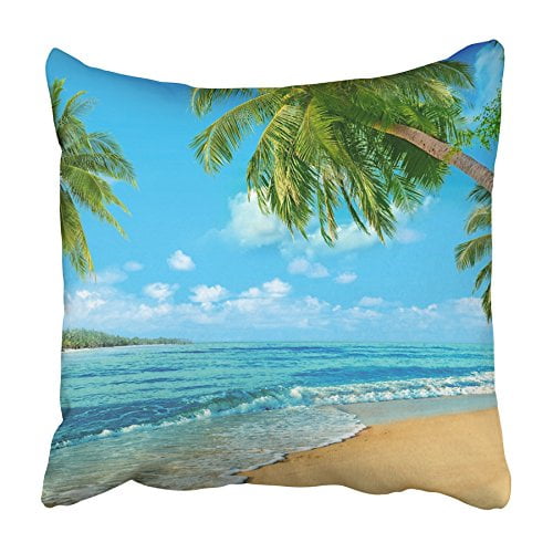 BSDHOME Ocean Beach Oceanfront Sea Palm Sand Cloud Coast Foam Island Pillowcase Cushion Cover 20x20 inch