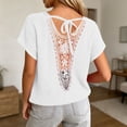 thumbnail image 6 of cfhntfmh Womens Summer V Neck Tops Short Sleeve Sweaters Knit Casual Plus Size Shirts Hollow out Lace Back with Drawstring Trendy Boho Tops, 6 of 7