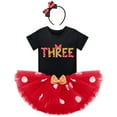 thumbnail image 2 of IBTOM CASTLE Toddler Baby Girls 1st 2nd 3rd Birthday Outfit Polka Dots Romper Tutu Skirt Mouse Ears Headband Cake Smash Clothes for Photo Props 3 Years Black, 2 of 8