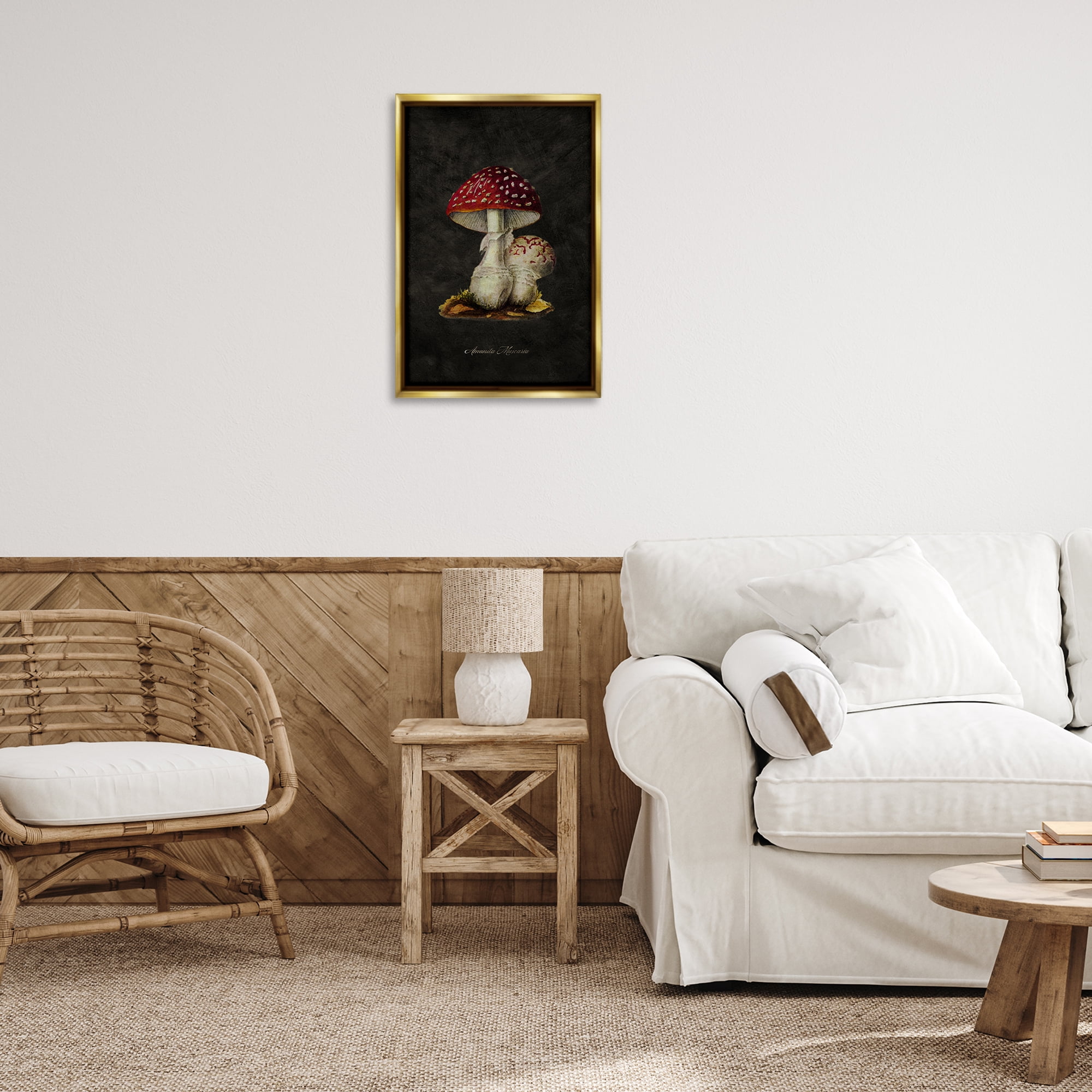 Stupell Industries Rustic Mushroom Pair Plants & Flowers Painting Gold Floater Framed Canvas Art Print Wall Art, 17 x 25
