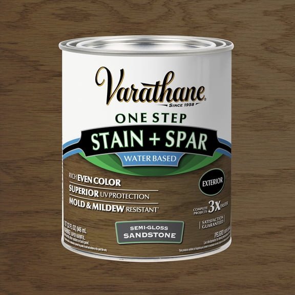 Sandstone, Varathane One Step Exterior Wood Stain   Spar Water-Based Urethane, Semi-Gloss-388143, Quart