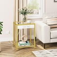 thumbnail image 3 of Side Table with Charging Station, End Table with USB Ports, Nightstand for Tight Spaces, Tempered Glass, Modern Metal Frame, for Office, Bedroom, Living Room, Study, Gold, 3 of 13
