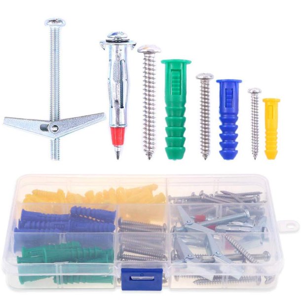 JuIShareE 122 Piece Plastic Self Drilling Drywall HollowWall Anchor Molly Bolt Toggle Bolt with