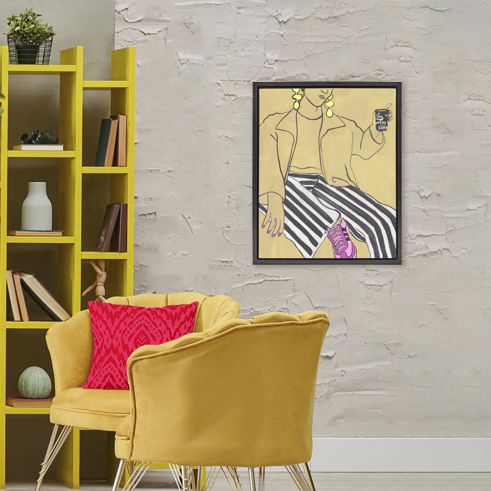 Stupell Industries Fashion Girl in Stripes Black Framed Floater Canvas Wall Art, design by Melissa Wang