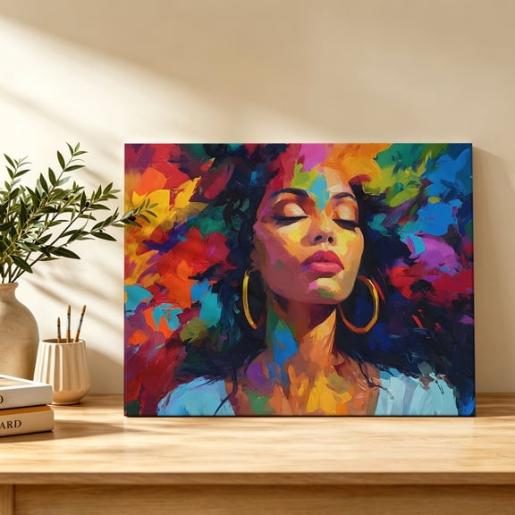 African American Canvas Wall Art, Colorful Splashes Abstract Black Woman Wall Art Prints Artwork Framed Canvas Ready to Hang Art Pictures for Bathroom Bedroom Entry Desk Corner 10" x 8"