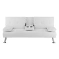 thumbnail image 2 of White Convertible Futon Sofa, Modern Reclining Black Sleeper Sofa, Faux Leather Futon Sofa Bed with Armrest and Cupholders, 2 of 10