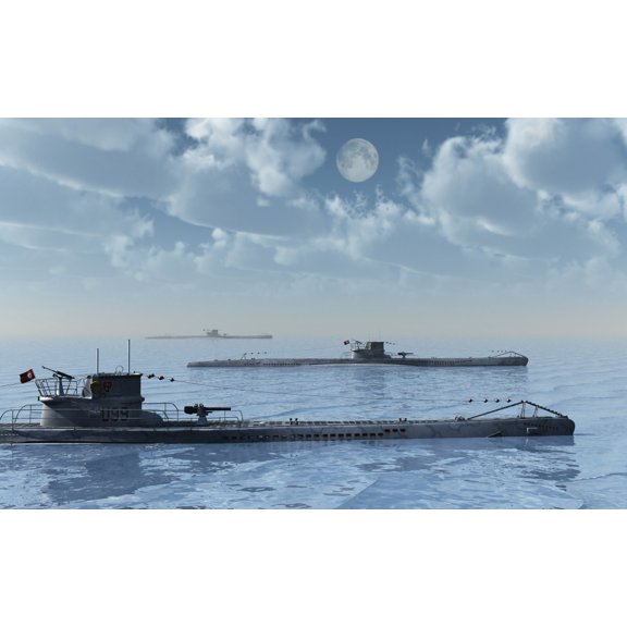 A wolfpack of German U-Boat submarines Canvas Art - Mark StevensonStocktrek Images (36 x 23)
