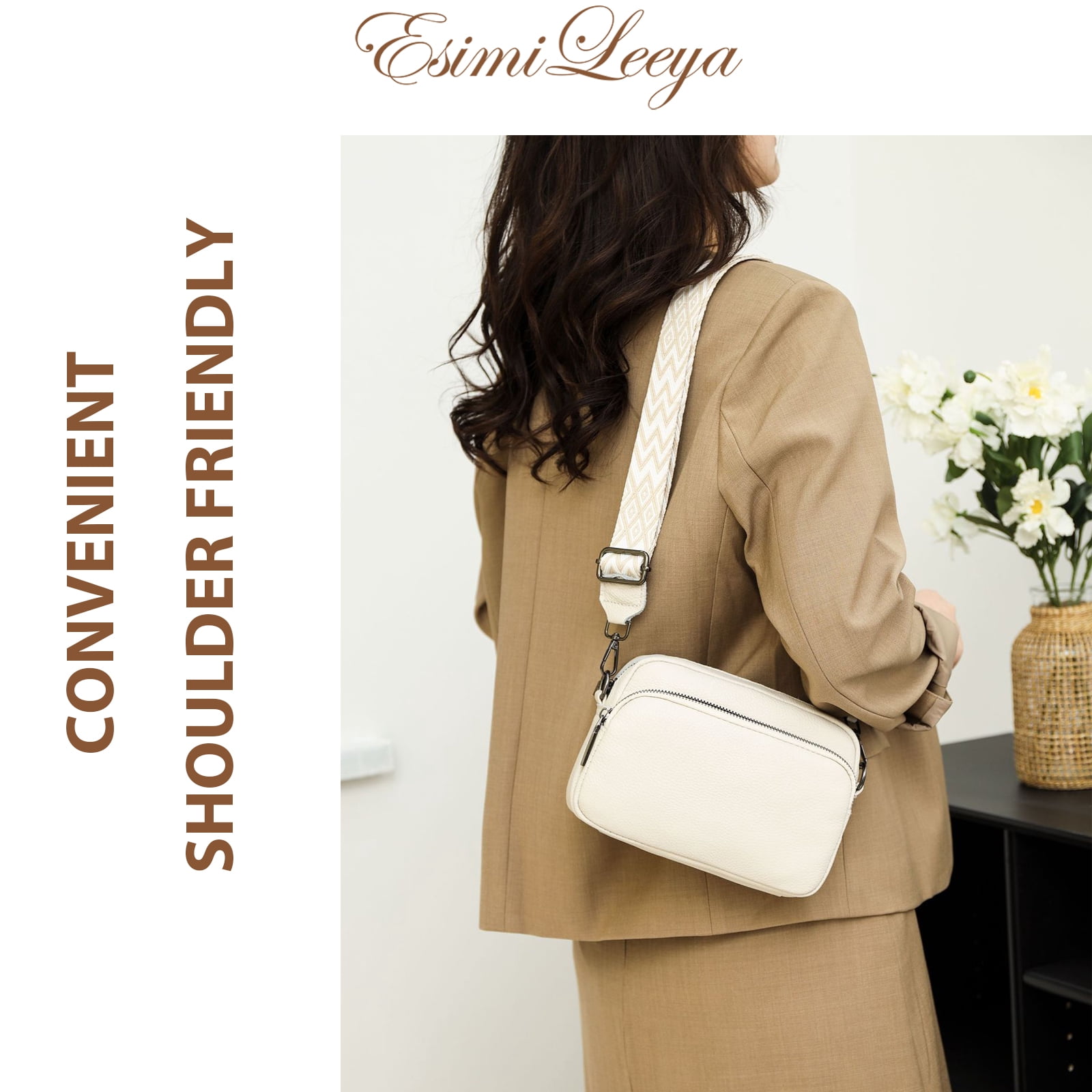 PORT&LOTUS Small Compact Genuine Leather Crossbody Bag for Women Real Leather Purses for Women with Shoulder for Women with Built in Wallet