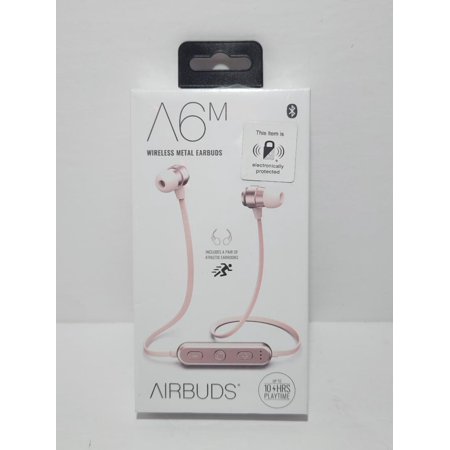 A6m Rose Pink Wireless Metal Earbuds with Optional Athletic Earhooks and In-Line Controller