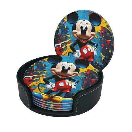 

Mickey Mouse (2) Anime Funny Coasters 6 Pcs Leather Coasters That Protect Furniture From Water Marks Scratches And Damage