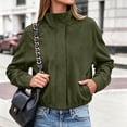 thumbnail image 2 of HAPIMO Women Faux Suede Jacket Zipper Standing Collar Coats Elastic Hem Cropped Outerwear Long Sleeve Fall Fashion Jackets with Pockets Army Green L, 2 of 9