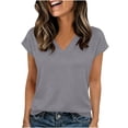 thumbnail image 3 of Pxxlle Summer Tops for Women Casual Cap Sleeve T Shirts Loose Fit V Neck Shirt Solid Color Basic Tees for Beach Vacation Gray L, 3 of 7