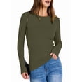 thumbnail image 3 of Women Long Sleeve Shirts Rib Knit Slim Fit Tops Fall Outfits Casual T-Shirt Underscrubs Layer Clothes Army Green S, 3 of 8