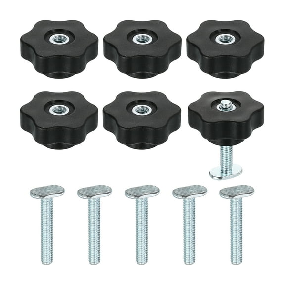 6 Set t Track Knob Kit with Star Knobs and 1/4"-20 x 1-1/2" t Slot Bolts for Woodworking Jigs and Fixtures