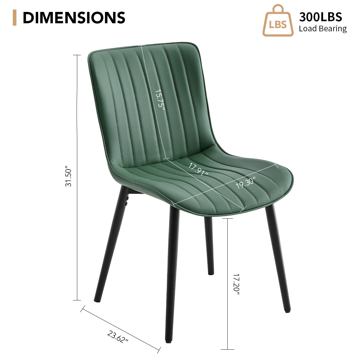 L'AGRATY Modern Dining Chairs Set of 2, High Back PU Leather Upholstered Kitchen Chairs with Cushion - Heavy Duty Metal Legs for Dining Room, Restaurant, Cafe (Green)