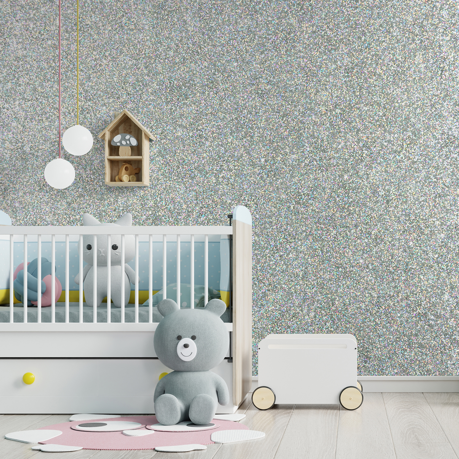 CHIHUT Peel and Stick Silver Holographic Glitter Contact Paper for Countertop Waterproof Removable Sparkle Glitter Fabric Wallpaper Self Adhesive Wall Paper for Cabinets Kitchen 15.7''x236''