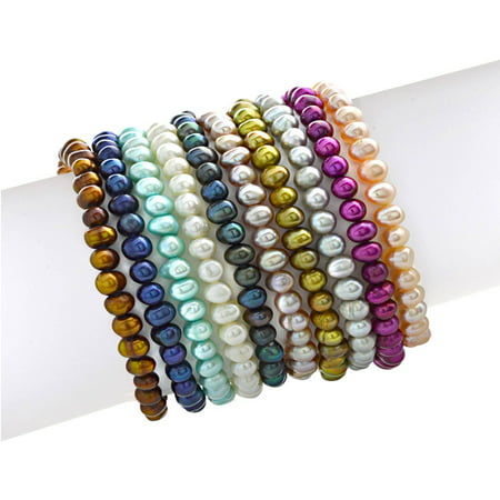 4-4.5mm Multi-Color Freshwater Cultured Pearl Stretch Bracelets, Set of 10