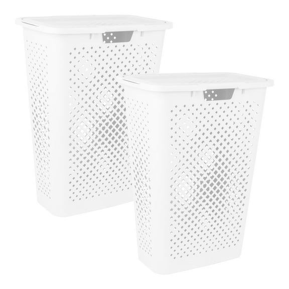 Superio 2-Pack Gradient Hamper with Lid - 45L, Modern Design, Perforated, Slim & Sturdy, Ergonomic Handles - White