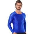 thumbnail image 5 of YiZYiF Mens Glossy O Neck Long Sleeve T-Shirt Solid Color Slim Fit Tops for Yoga Workout Blue XL, 5 of 6