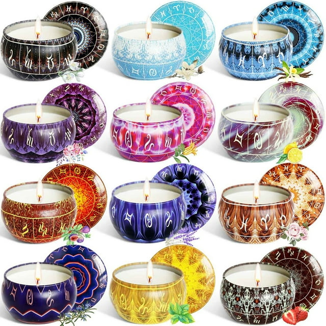 Opperiaya 12 Pcs Set Aromatherapy Candle 12 Constellation Series Environmental Friendly Safety Vegetable Essential Oil Candle