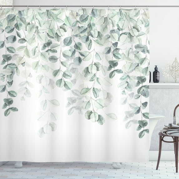 Ambesonne Eucalyptus Shower Curtain, Botanical Branch Minimal, 69"Wx84"L, Sage Green and Pale Green