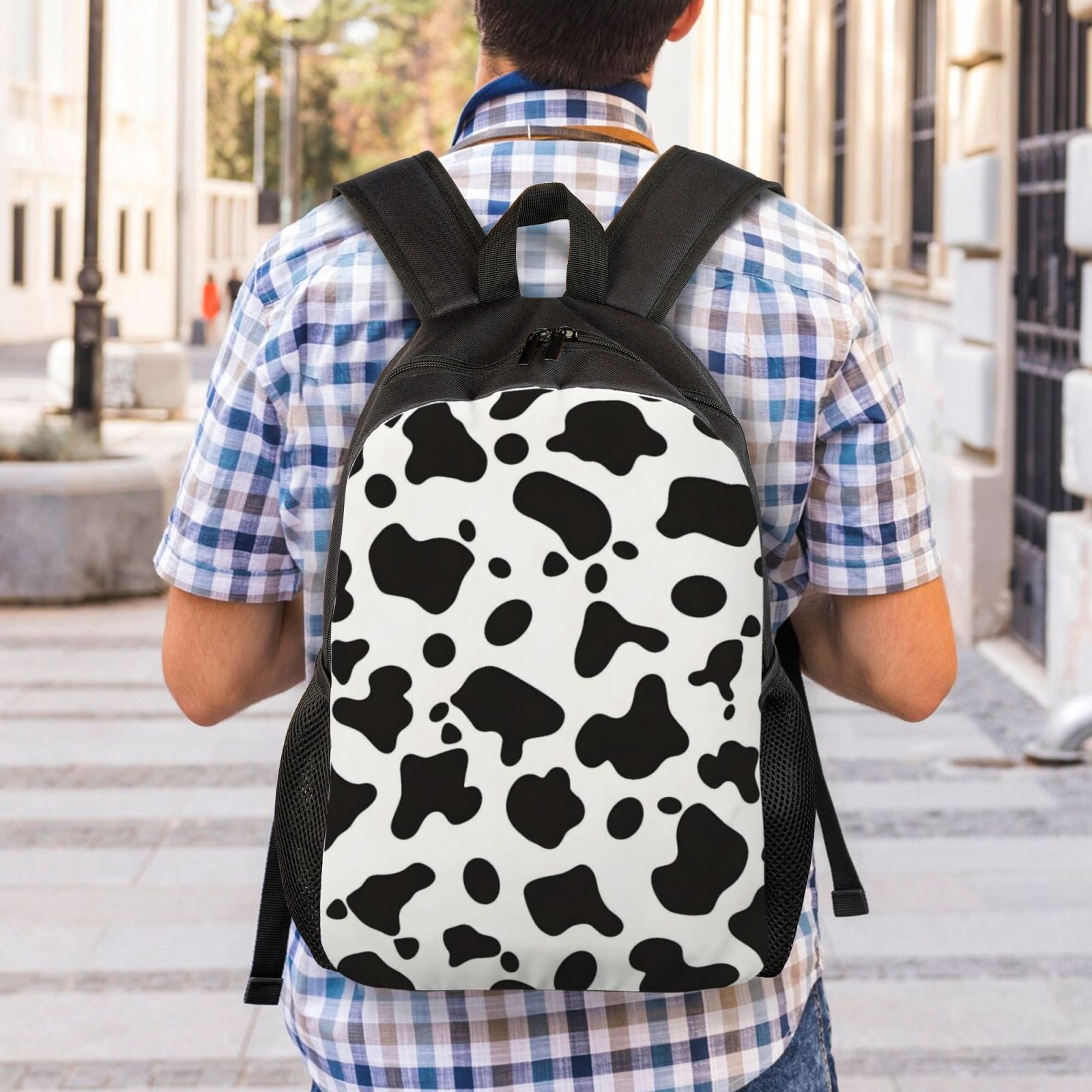 Single Side Full Backpack 16.1×11.8×4.5in Large Capacity Breathable Shoulder Belt Leisure Simple And Strong Bearing Capacity Simple Cow Print Pattern, Vector Art Style_3