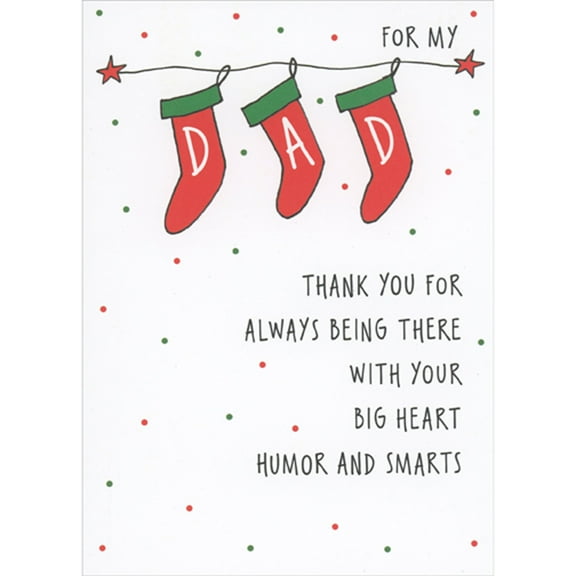 RSVP Big Heart, Humor and Smarts Stockings with White D A D Letters Christmas Card for Dad