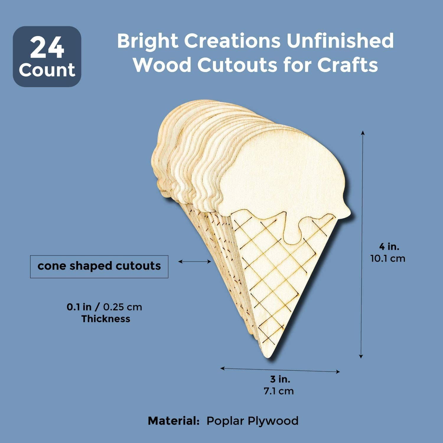 Food Decor Icecream Cone Style 1 Unfinished Wood Shape Cutout Variety Sizes USA Made Kitchen Decor
