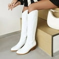 thumbnail image 2 of Ladies' Pointed Toe Knee High Riding Boots, Chunky Heel, Embroidered Detail, White, 2 of 11