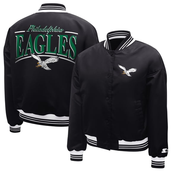 Women's Starter Black Philadelphia Eagles Satin Full-Snap Varsity Jacket