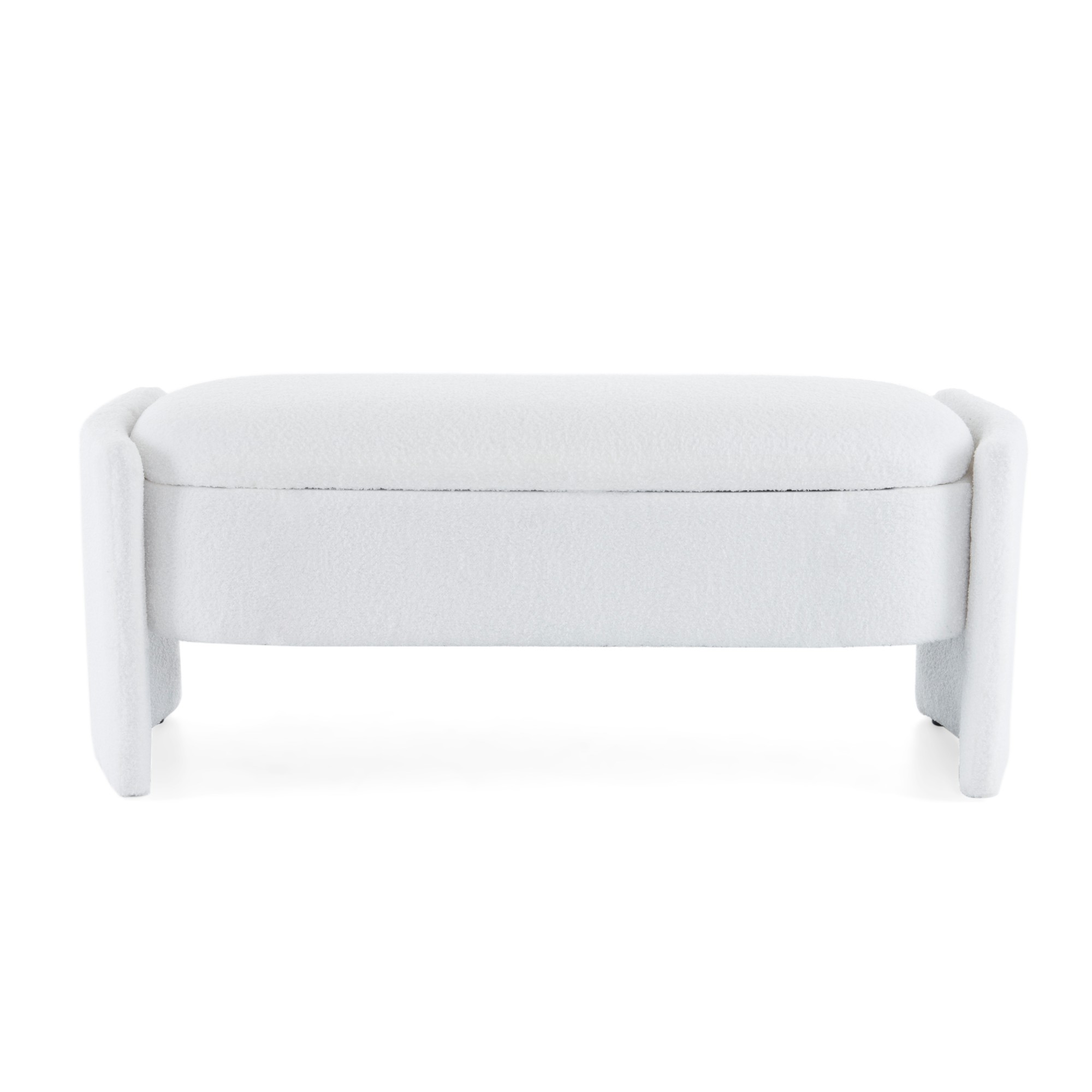 Aukfa 47.24" Oval Upholstered Storage Ottoman Bench, Boucle Fabric, Accent Bench for Living Room, Bedroom, or Entryway