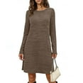 thumbnail image 4 of Ygbgbb Long Sleeve Dress for Women Loose A-Line Midi Dress Loungewear Dresses Solid Crewneck Tunic Tops with Decorative Buttons Brown L, 4 of 6
