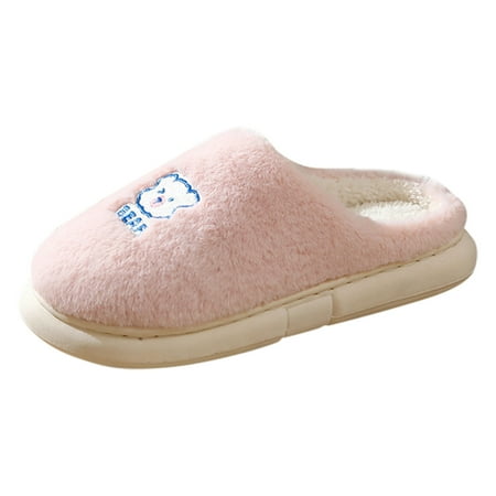 

SEMIMAY Women Home Warm Cotton Slippers Winter Home Cotton Slippers Fashion Cute Printing Warm Slippers Casual Home Shoes Pink