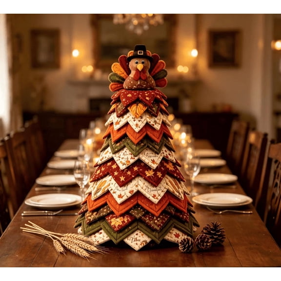 Grbtsrd Patchwork Kit, DIY Thanksgiving Quilted Fabric Tree Kit, Turkey Topper Patchwork Craft Set for Beginner, Autumn Leaf Table Ornament, Handmade Home Farmhouse Decor for Quilting Enthusiasts