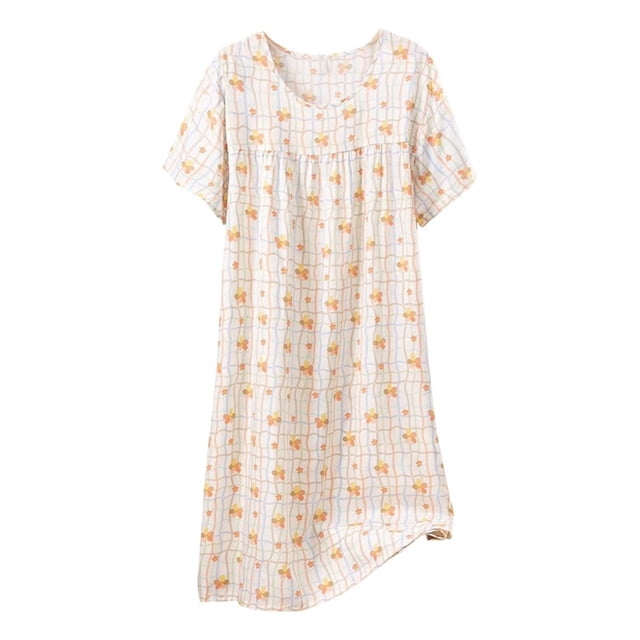 Chemise de Nuit pour Femmes, Manches Courtes à Col Rond Imprimé, Robe d'Allaitement, Rayonne Spandex Douce, Robe de Détente Longueur Genou