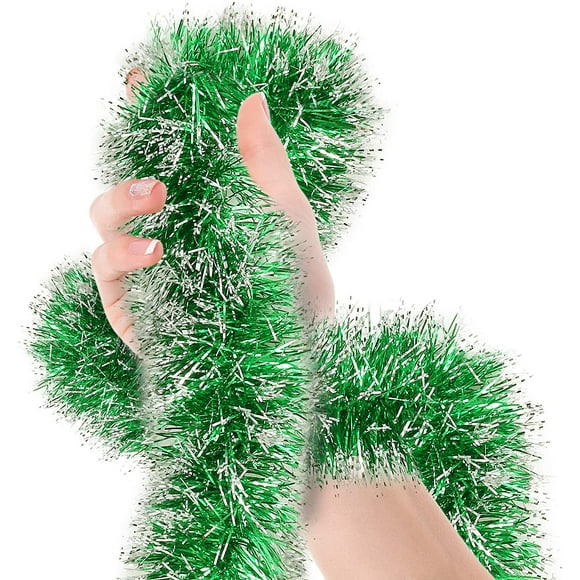 Christmas Tree Bright Green Frost Tip Tinsel Garland Metallic Streamers Celebrate a Holiday New Years Eve Happy Party Indoor and Outdoor Disco Party Decorations Supplies