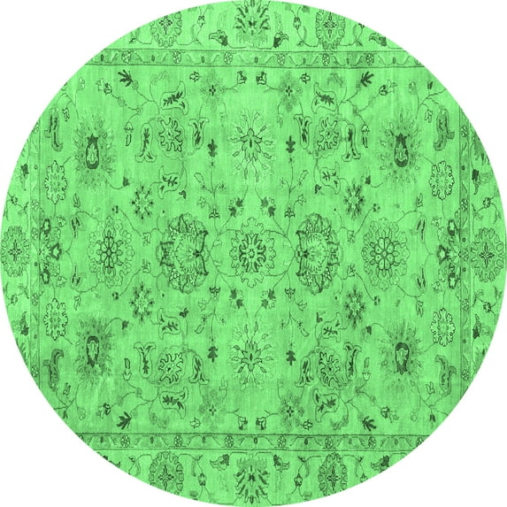 Ahgly Company Indoor Round Abstract Emerald Green Modern Area Rugs, 4' Round