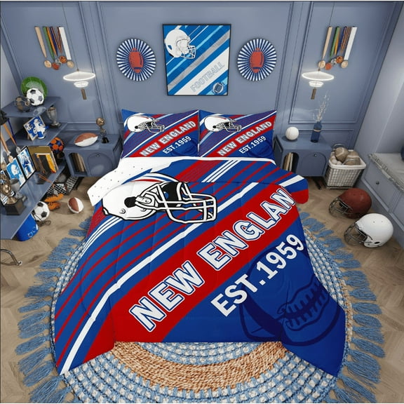 Erosebridal Football Comforter Sets,Ball Game Comforters & Duvets,Sport Decor (New England),Reversible,Breathable,2pcs