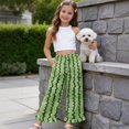 thumbnail image 5 of COEQINE Girls' Wide Leg Pants with Ruffle Hem, Casual Long Trousers Breathable Flowy Fall Pants Y2K Girly Outfits for Daughter, Size 11-12, Watermelon Rind Stripe, 5 of 8