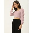 thumbnail image 2 of DressBerry Women's Solid Rayon Slub Crop Top Casual Summer Smocked Pattern Square Neck Long Puffed Sleeves Western Style Slip-On Light Weighted High Waist Blouse Top, 2 of 7