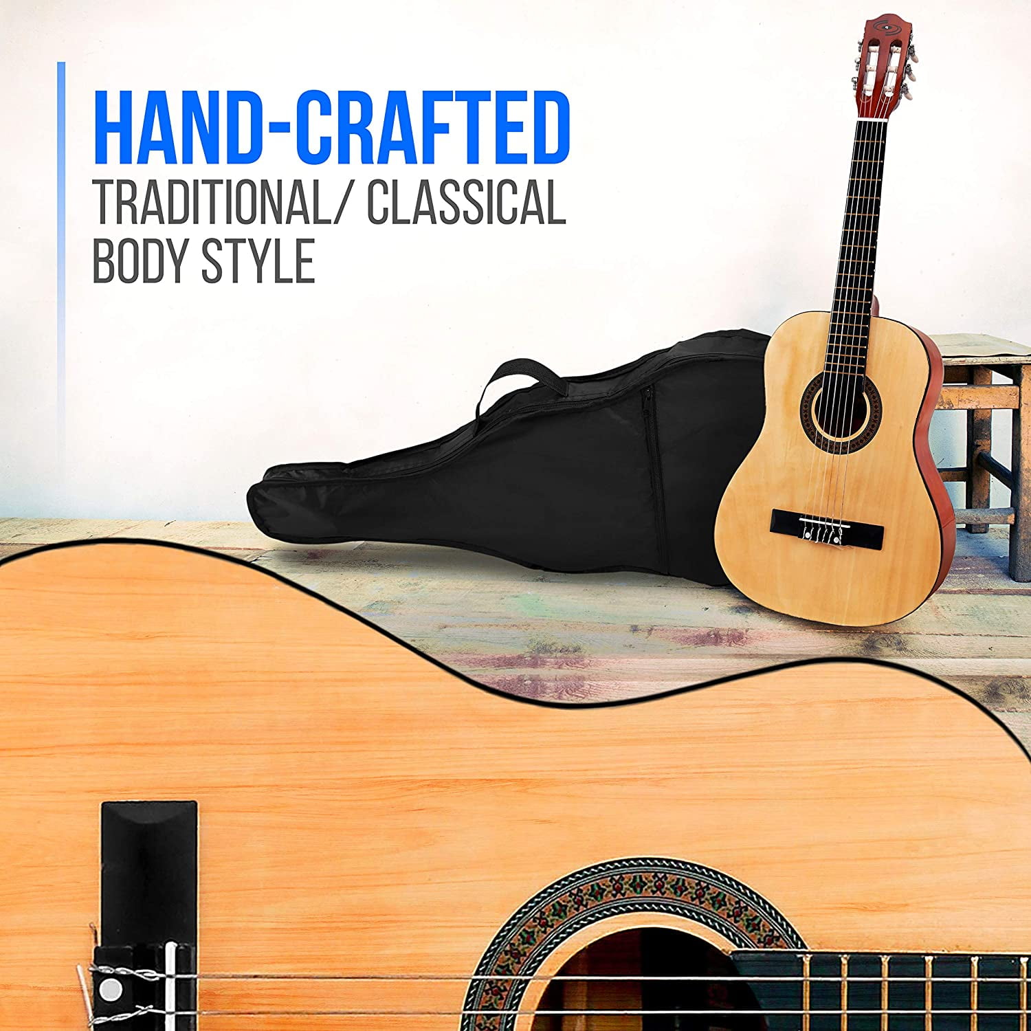 Pyle Junior Scale 6 String Beginner Classic Acoustic Guitar with Accessories
