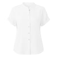 thumbnail image 4 of ClodeEU Women's Summer Linen Blend V Neck Short Sleeve Button Blouse ,Solid Color Loose Casual Top White,Womens Plus XXL, 4 of 8