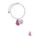 thumbnail image 2 of Delight Jewelry Silvertone Large Translucent Hot Pink Flying Butterfly - Domed Thank You Charm Bracelet, 6"+2", 2 of 5