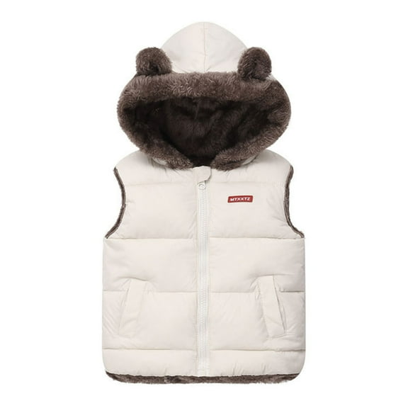 GYRATEDREAM Baby Boys Girls Hooded Puffer Vest Winter Lightweight Coat Sleeveless Bear Ears Zipper Up Jacket for 4-5Y White
