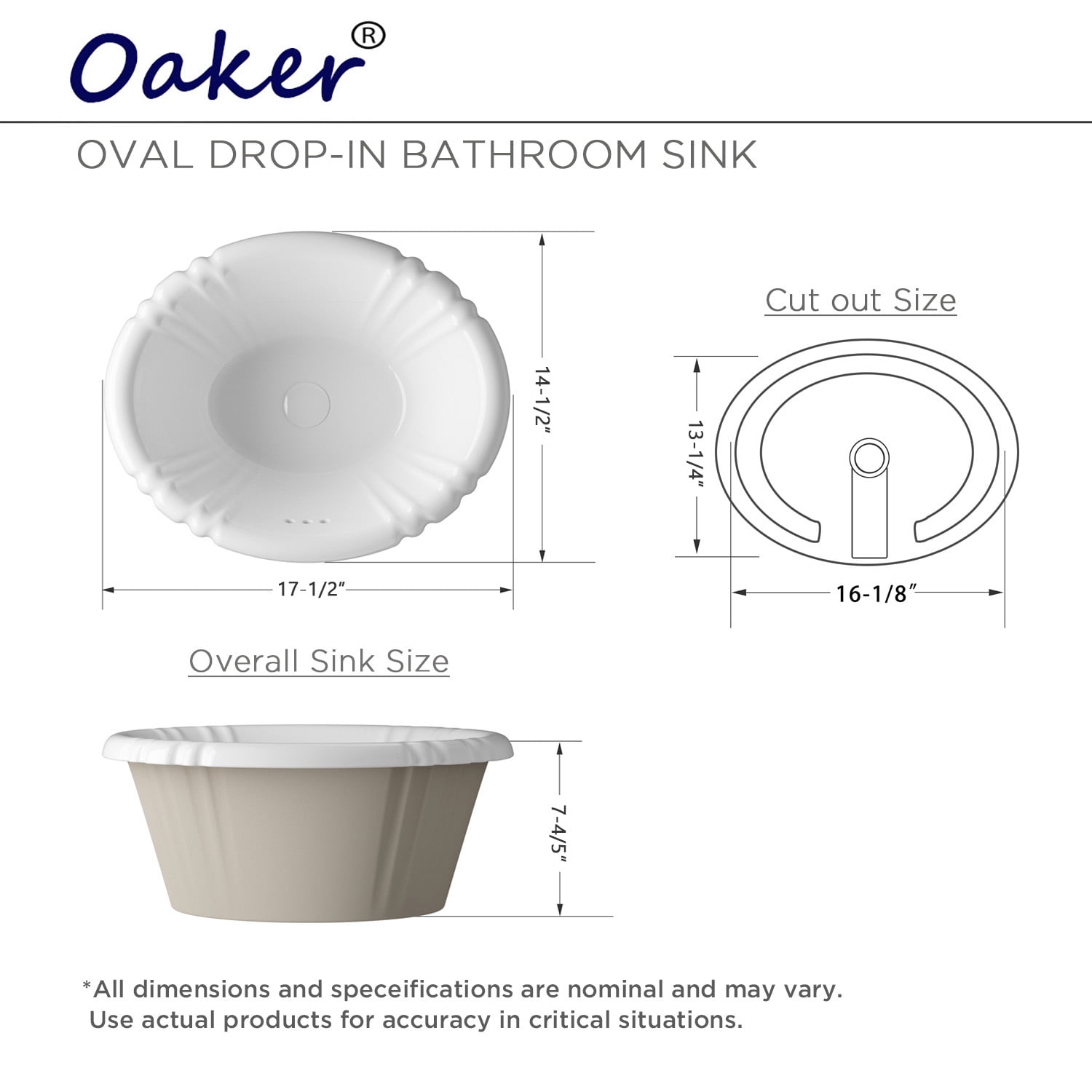Oval Drop-in Bathroom Sink in White