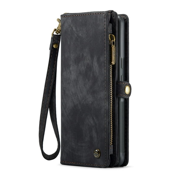 Allytechgroup Magnetic Detachable Wallet Case for iPhone 12 Mini with Card Slots & Zipper Pocket, Support Wireless Charging, PU Leather Wrist Strap Shockproof Full Protection Flip Case, Black