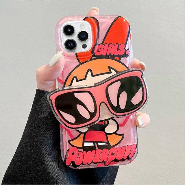 iPhone 13 Cute Kawaii Cartoon Case Cool Sunglasses Shape Stand Finger Grip Holder Bracket Design for Women Girls Protective Cover for iPhone 13 Pro Ma